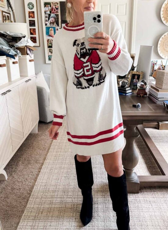 Nuuly Resale via Anthropologie -- UGA Football Game Outfit with Sweater Dress