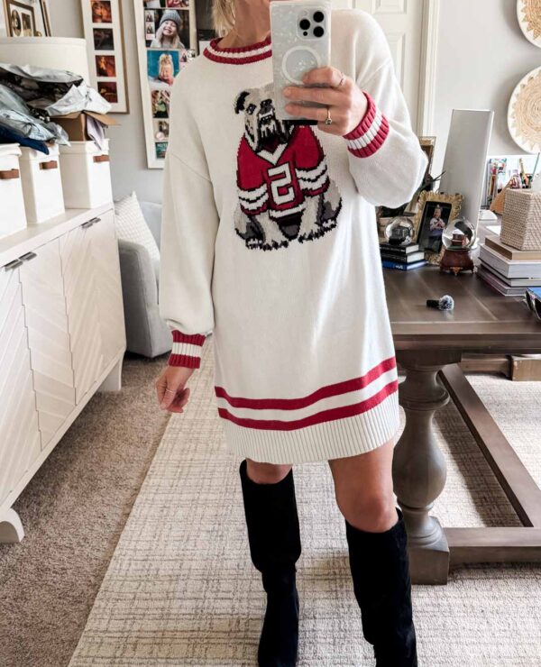 Nuuly Resale via Anthropologie -- UGA Football Game Outfit with Sweater Dress